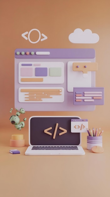 Photo web development concept creation digital software on web via laptop programming and engineering dev