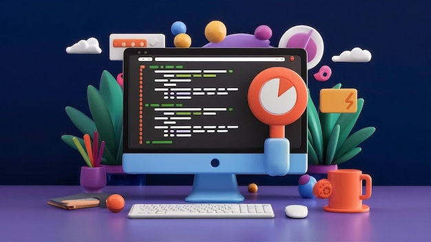 Photo web development programming code or app development and web design on computer for seo 3d backgroun