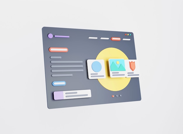 Photo web page interface design web design and web development concept 3d rendering