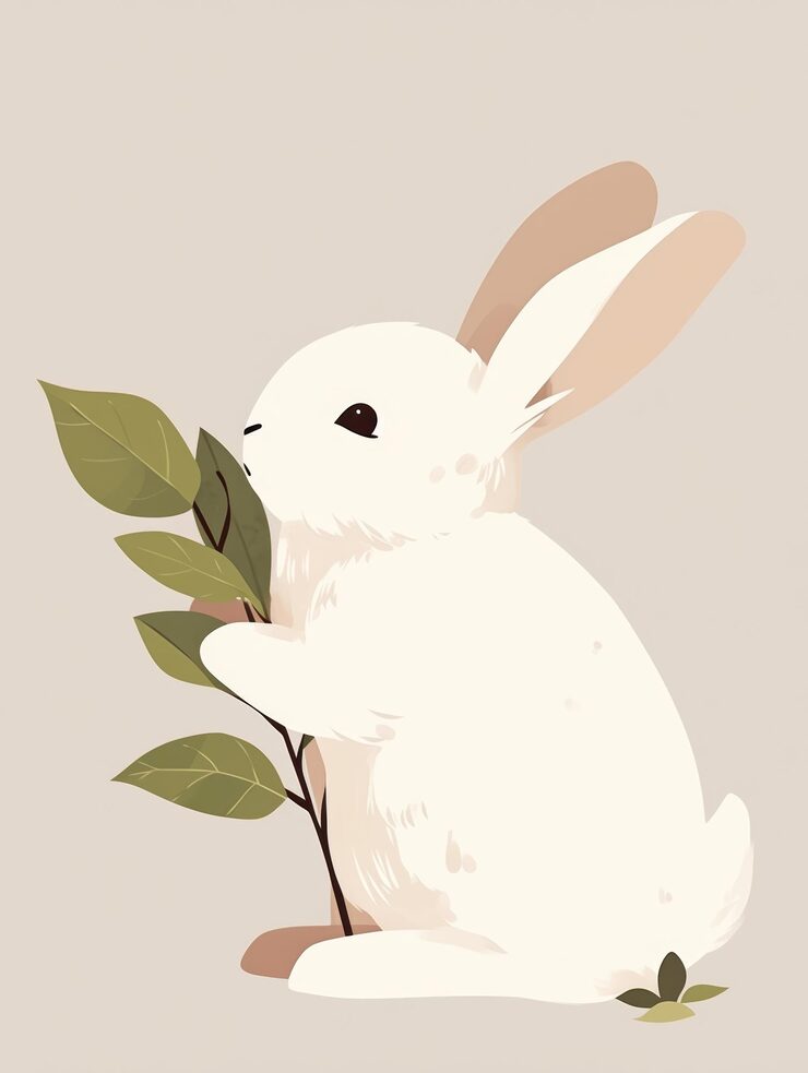 Photo whimsical illustration of a curious bunny nibbling on a leaf generative ai