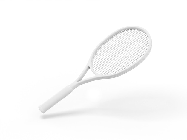 Photo white mono color tennis racket on a white solid background. minimalistic design object. 3d rendering icon ui ux interface element.