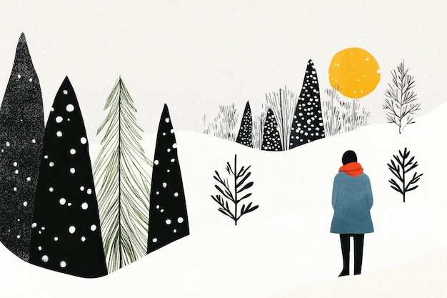 Photo winter solitude minimalistic landscape illustration of a snow covered forest
