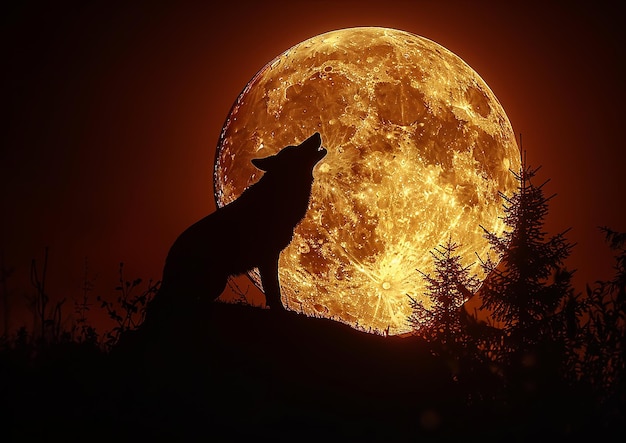 a wolf howling at a full moon