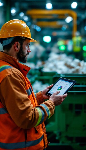worker using tablet for data analysis in factory