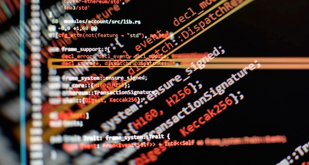 Photo writing programming functions on laptop big data and internet of things trend software development internet security hacker