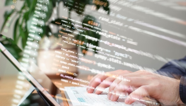 Photo www programming web programming functions on laptop on laptop it business python code computer screen mobile application design concept