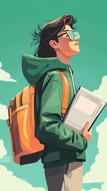 Photo a young person stands confidently outdoors holding books and wearing a backpack