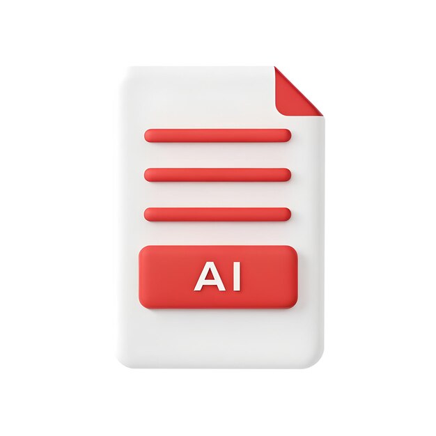 PSD 3d ai document icon with red text isolated on transparent background