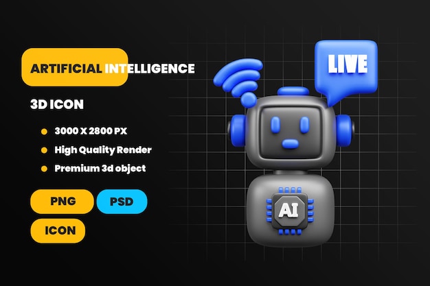 PSD 3d ai robot icon with live speech bubble