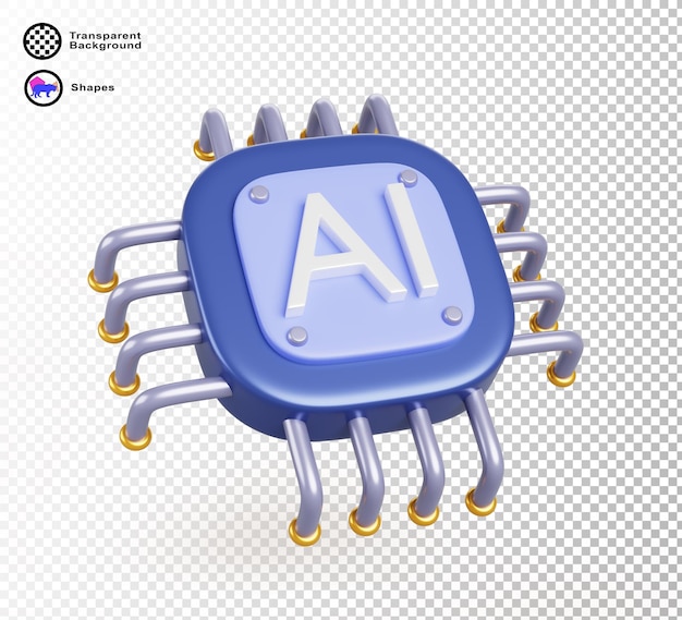 PSD 3d artificial intelligence ai chip processor gpu icon ai technology render microcircuit computer circuit board for data processing and machine learning isolated on white background
