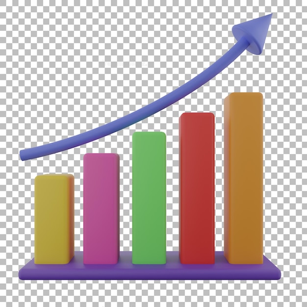 3d bar graph and chart front view with transparent background