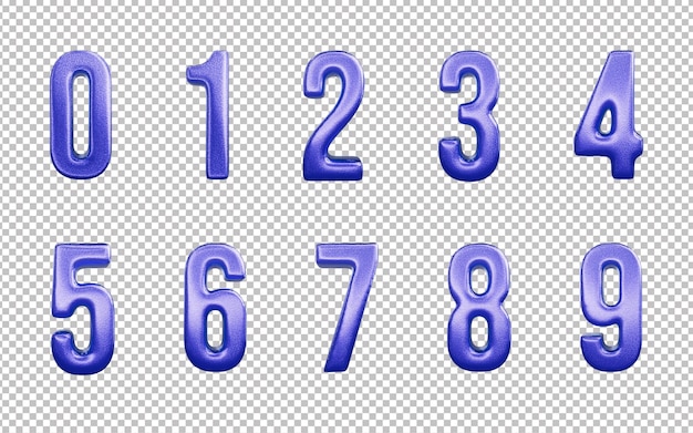 PSD 3d blue number set text or 3d 0 to 1 number text set