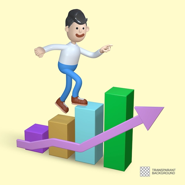 PSD 3d business man with green bar chart