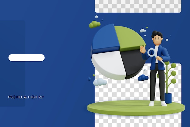 PSD 3d businessman character presenting using chart 3d illustration premium psd