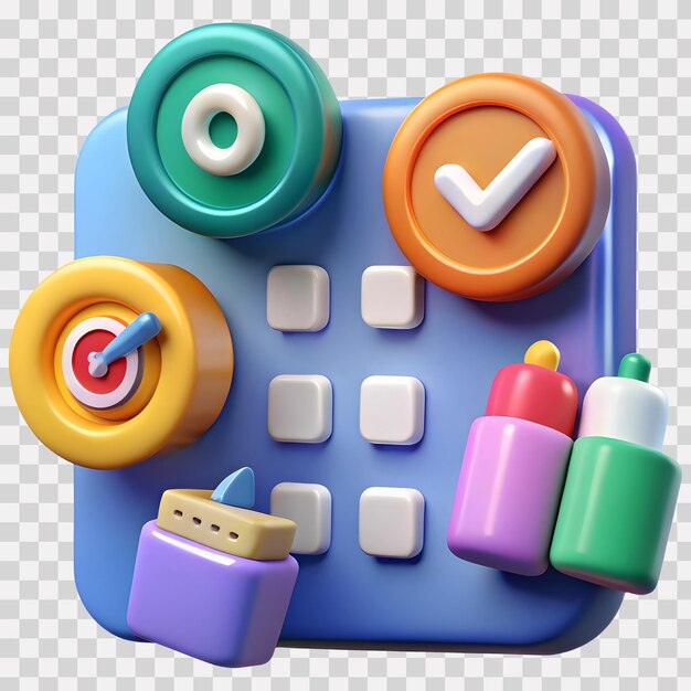 PSD 3d calendar with checkmarks targets and markers