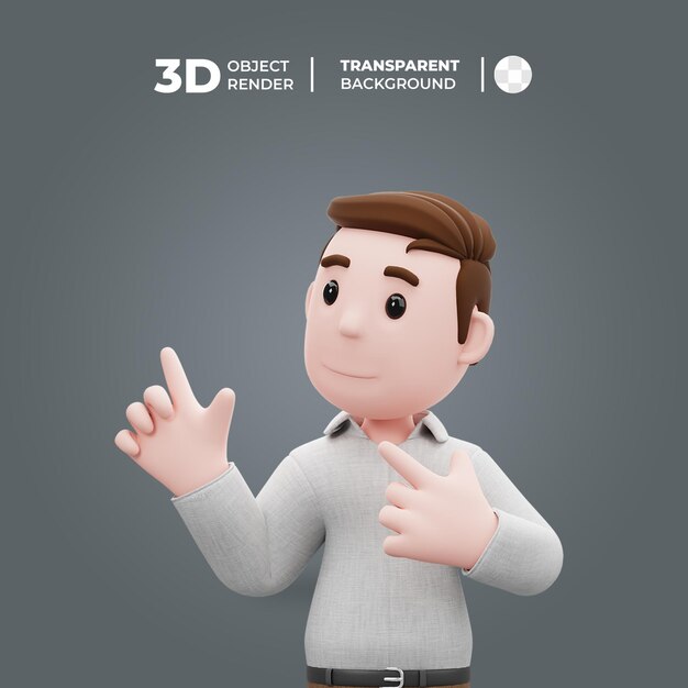 PSD 3d cartoon character pointing leftward