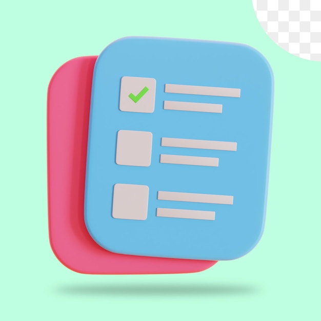 PSD 3d cartoon checklist document with green checkmark