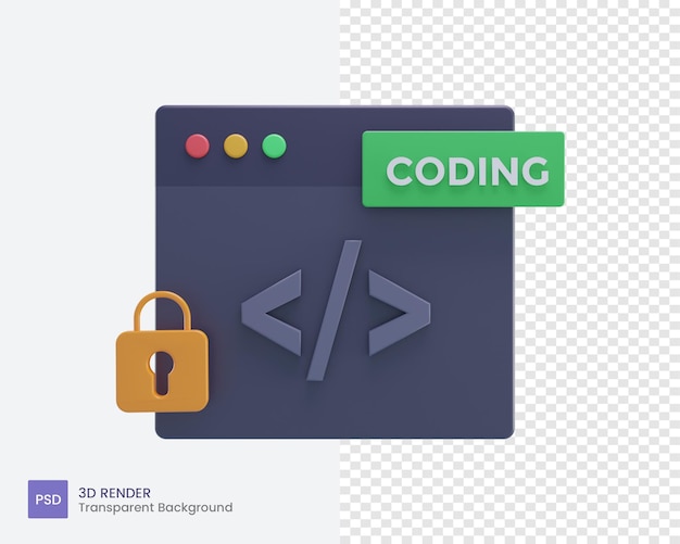 PSD 3d coding icon or programming project files with data protection