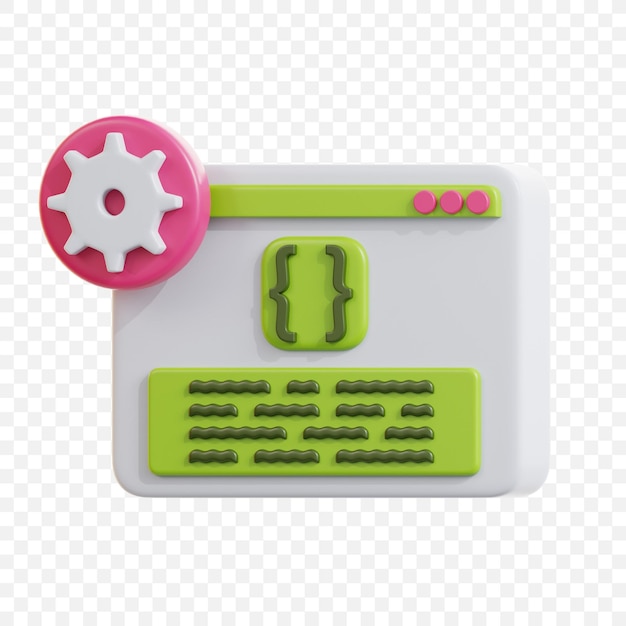 PSD 3d coding window icon with gear symbol representing programming and software development process