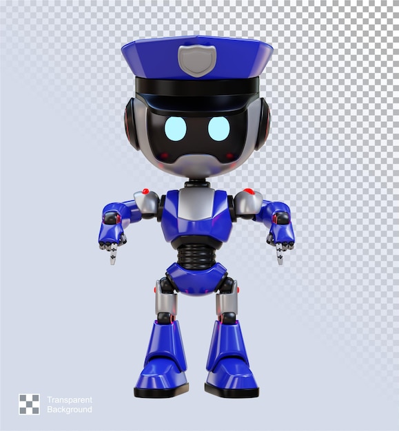 PSD 3d cute police robot friendly pointing to bottom side