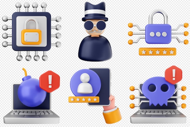 PSD 3d cyber security protection shield icon set bundle