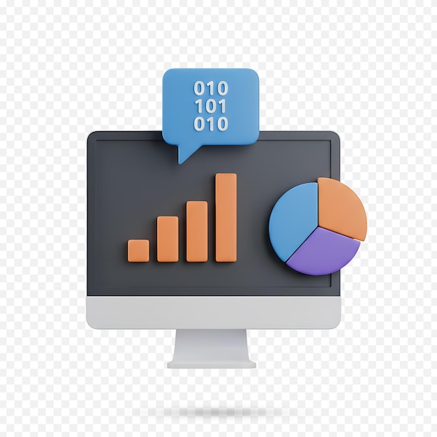 PSD 3d data analysis monitor with charts and binary code