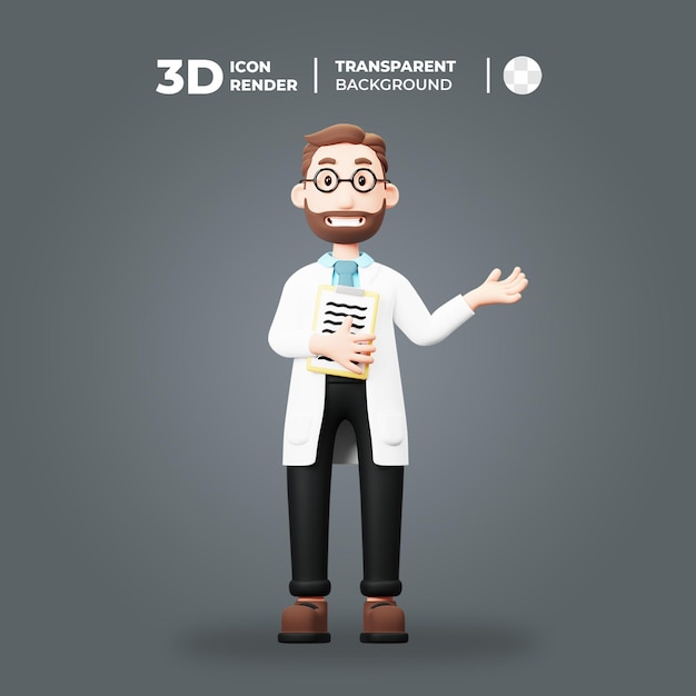 PSD 3d doctor character showing something
