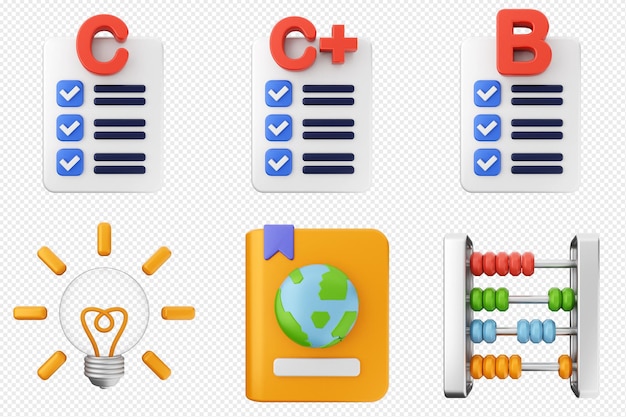 PSD 3d education icon set bundle