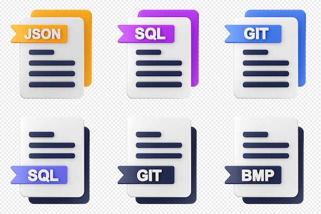 PSD 3d file format type icon set bundle json sql git bmp