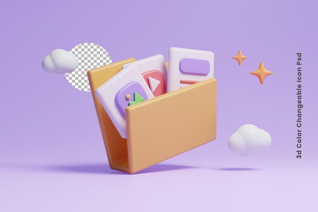 PSD 3d file transfer concept icon or 3d file sharing icon or 3d folder icon