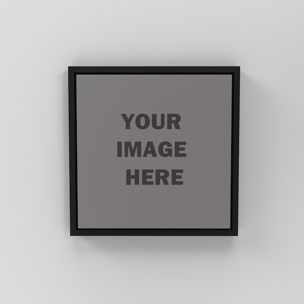 PSD 3d front view square floating frame canvas wall art mockup on wall