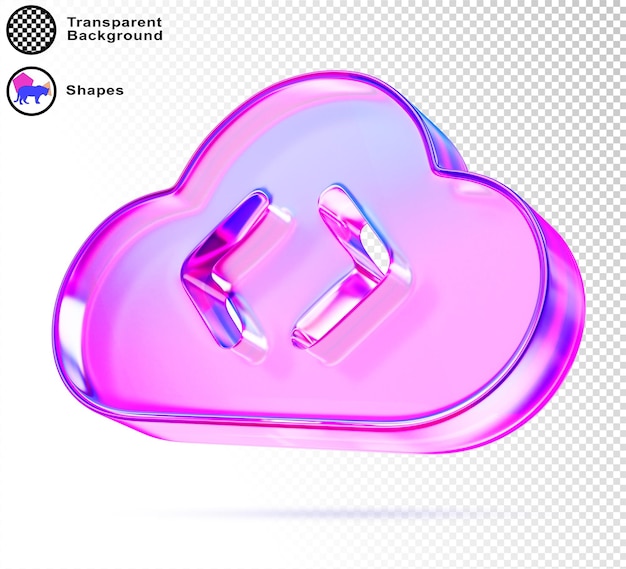 PSD 3d glass holographic cloud programming with html tag code icon render online platform for developing test and deploy web app cloud computing service server storage in internet