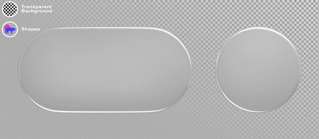 PSD 3d glass morphism button icons ui elements for web or mobile app navigation bar or menu website translucent frames of rectangle circle shape with rounded design and glowing edges