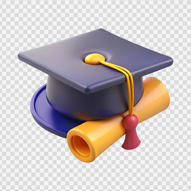 PSD 3d graduation cap and diploma scroll isolated on transparent background