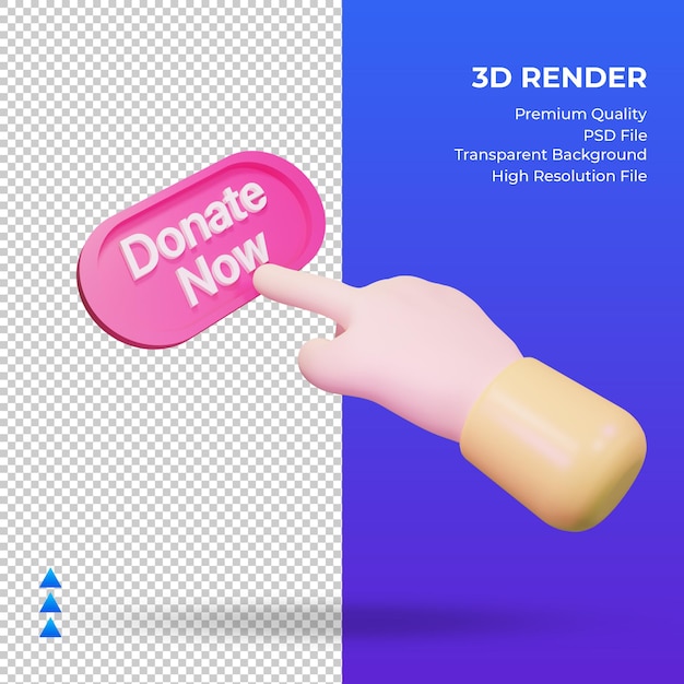 PSD 3d hand donate now rendering left view