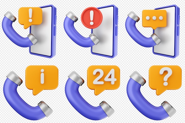 PSD 3d helpdesk support center customer service icon set bundle