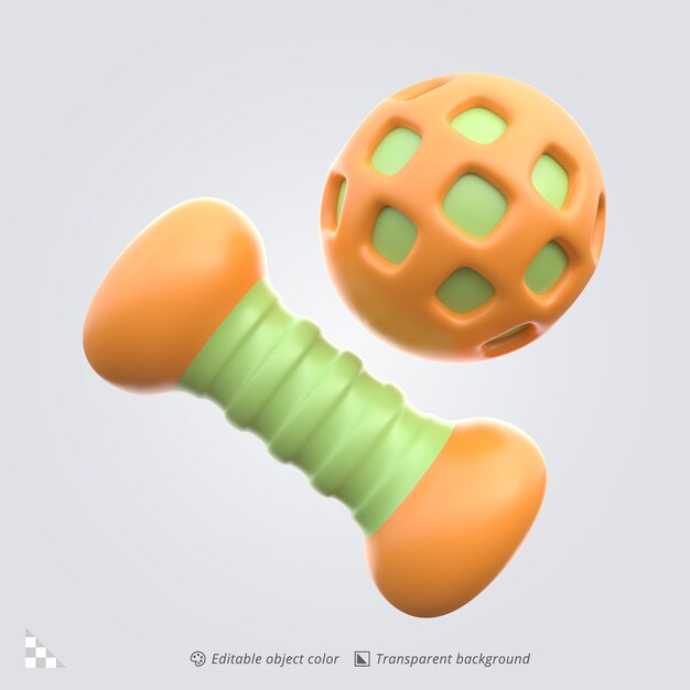3d icon rendering of a dog toy bone and ball