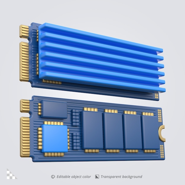 PSD 3d icon rendering of an m2 ssd with heatsink