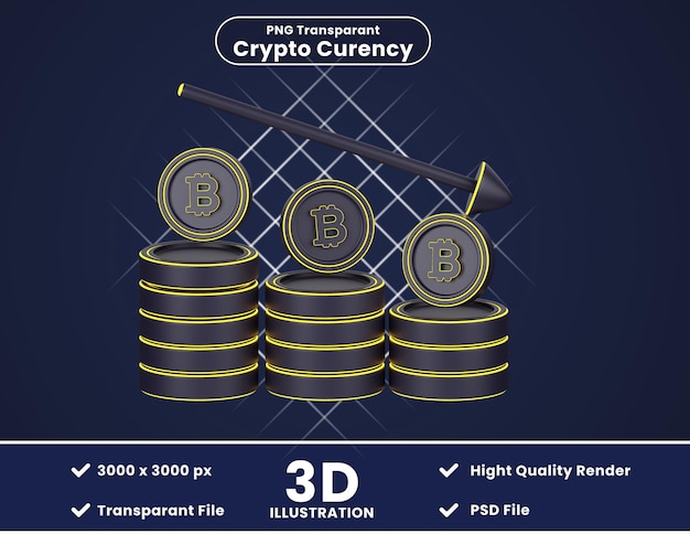PSD 3d illustration of bitcoin decrease