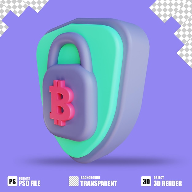 PSD 3d illustration bitcoin secure lock 4 suitable for cryptocurrency