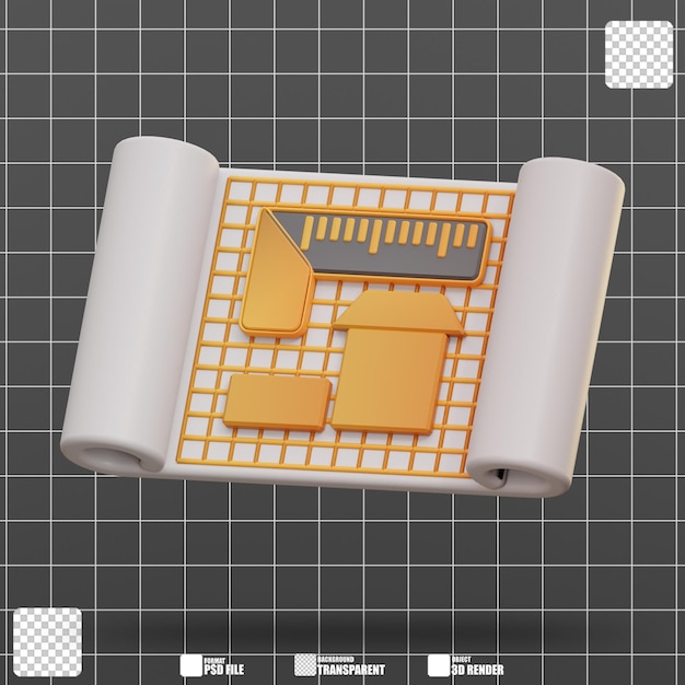 PSD 3d illustration blueprint