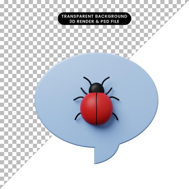 PSD 3d illustration chat bubble with bug