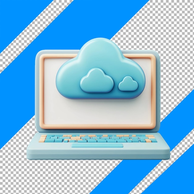 PSD 3d illustration of cloud computing concept with laptop and clouds