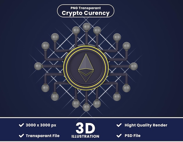 PSD 3d illustration of ethereum network