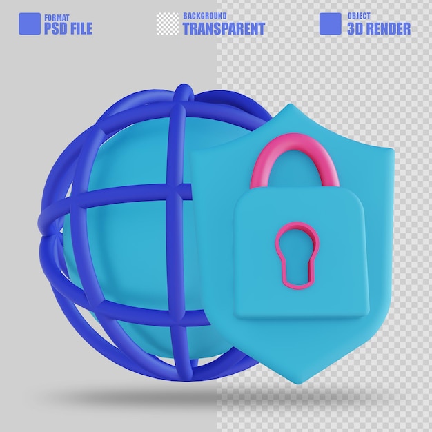PSD 3d illustration global security lock 2
