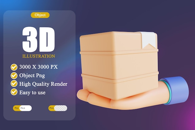 PSD 3d illustration hand and give box package