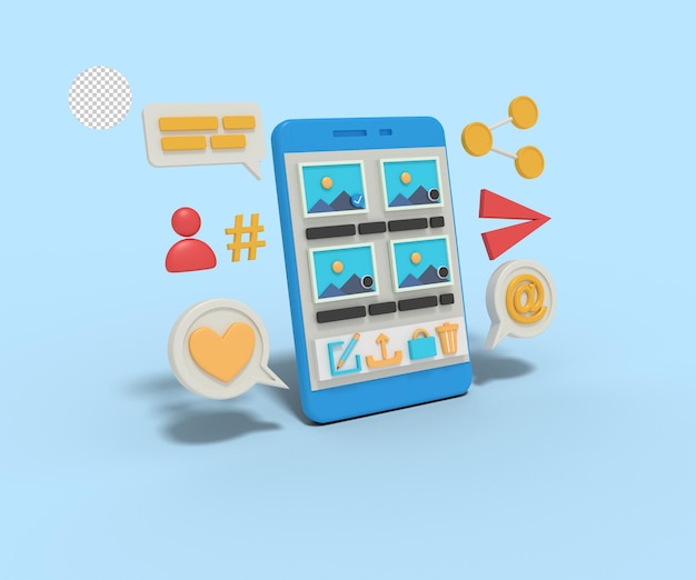 PSD 3d illustration of image gallery app on mobile