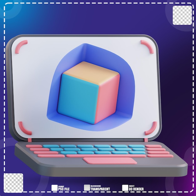 PSD 3d illustration laptop and 3d modeling 2