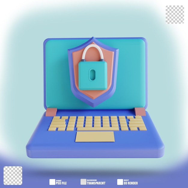PSD 3d illustration locked laptop security