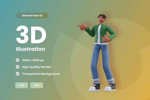 PSD 3d illustration man pointing at something